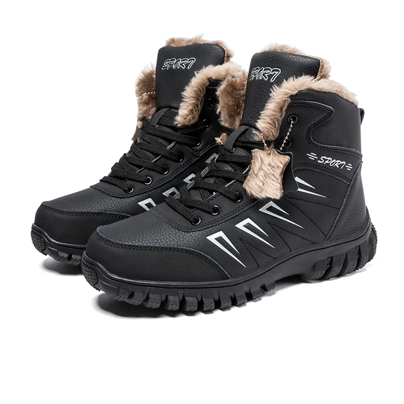 Bont Mannen Laarzen In De Winter Met Bont Warme Snowboots Mannen Winter Werk Casual Schoenen Rubber Enkellaarsjes russische Stijl Waterdicht