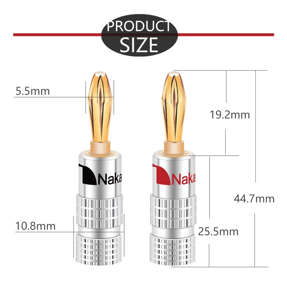 A003 100 قطعة الموز التوصيل 24K مطلية بالذهب النحاس BFA 4 مللي متر الموز موصل ذكر المتكلم التوصيل مكبر صوت سلك التوصيل #5