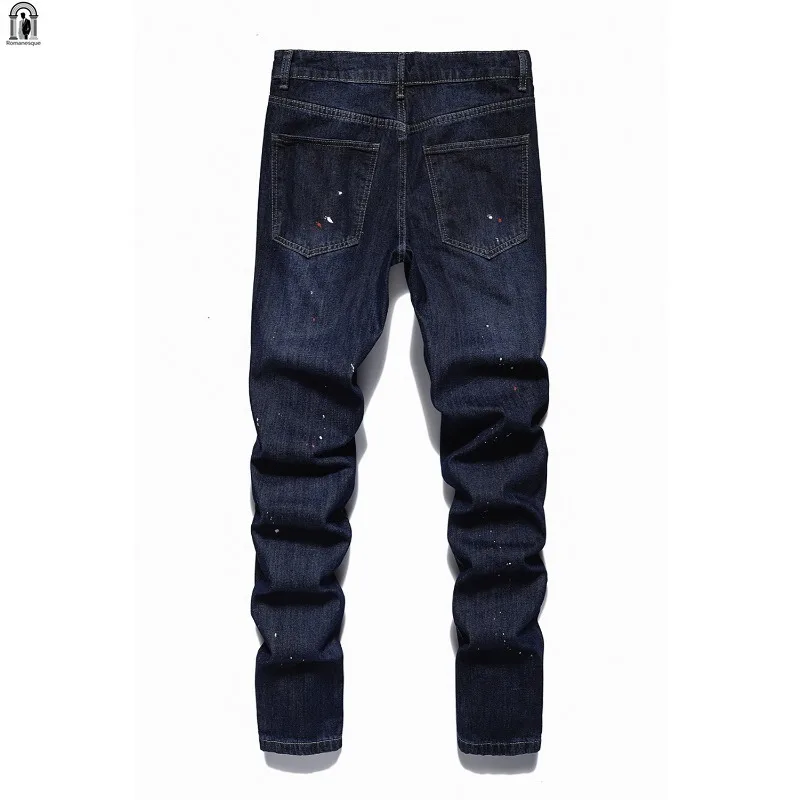 Dark Blue Splash Paint Color Matching Jeans Men Korean Fashion Casual All-match Hip Hop Straight Denim Pants Streetwear - Image 2