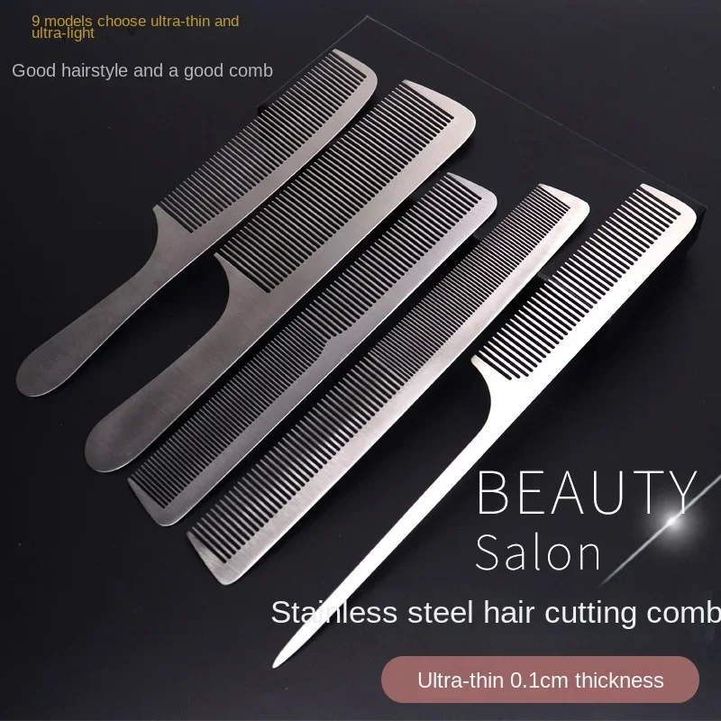 High Quality Stainless Steel Silver Metal Barber Comb Hairdressing Salon Hair Cutting Comb For Men And Women