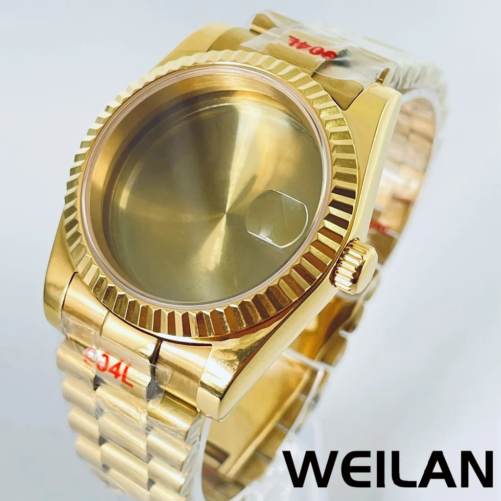 36mm 40mm Suitable For NH34, NH35, NH36, NH70，NH72，ETA 2824，PT5000 Gold Case With Presidential Bracelet sapphire Glass Crystal