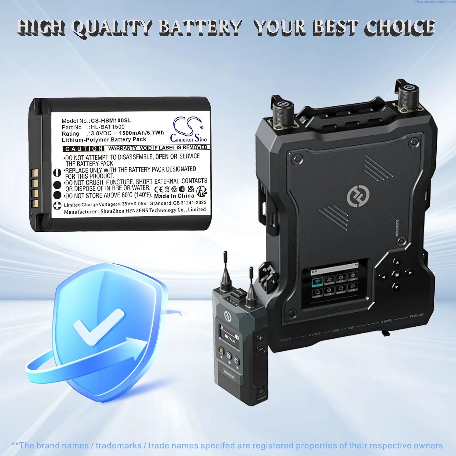 Cameron Sino 3.8V 1500mAh Replacement Wireless Headset Battery HL-BAT1500 for Hollyland Solidcom M1