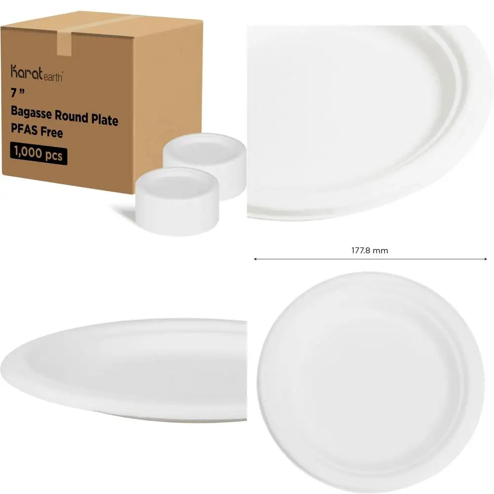 

Compostable 7-Inch Natural Biodegradable Plates, Microwave Safe, PFAS Free, Bulk Case of 1000