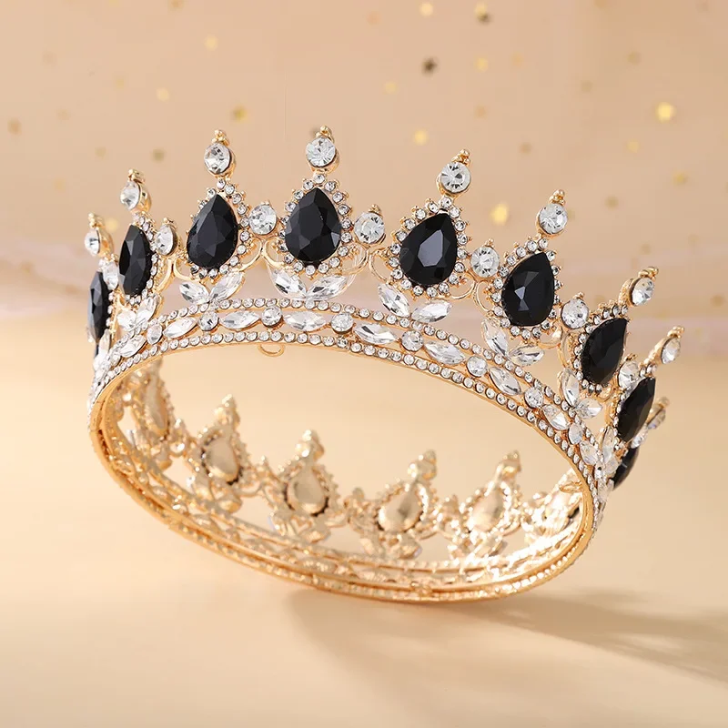 Bridal Jewelry Tiaras Manufacturers Ruby Black Stone Tiaras Queen Womens King Crown Drop Diamond Shaped Round Crown