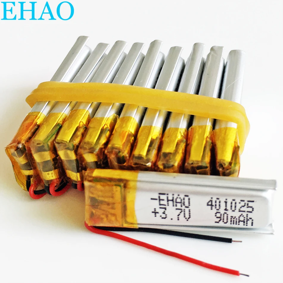 

Lot 10 PCS 3.7V 90mAh LiPo Rechargeable Battery 401025 For Bluetooth Headphone Recorder Headset Video