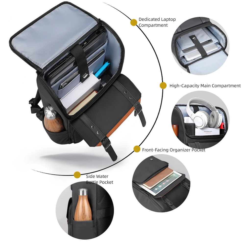 Heroic Knight Business Men's Backpack Stylish 17.3 Inch Laptop Backpack For Work Waterproof Man Schoolbag Weekend Travel Daypack