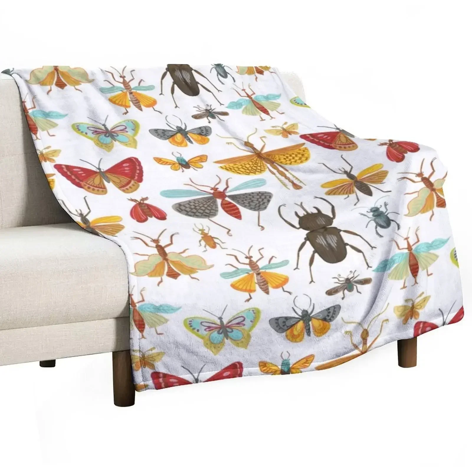 

Colorful insects, butterflies and beetles Throw Blanket Flannel Fabric blankets and throws Bed covers Blankets