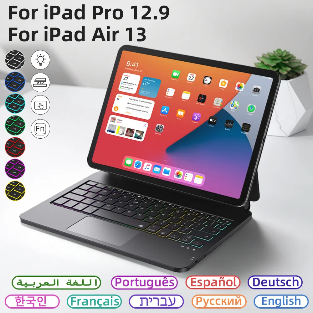

Wireless Touch Bluetooth Keyboard for IPad 3rd 4th 5th 6th Gen 12.9in Magnetic Book Cover Folio Keyboard Case Office Keyboards
