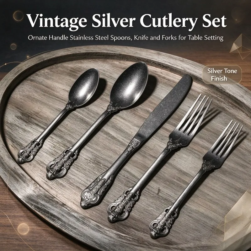 Steak Cutlery Set European Carving Palace Style Tableware Knife Fork Spoon Set Embossed Dessert Utensil Dinner Set