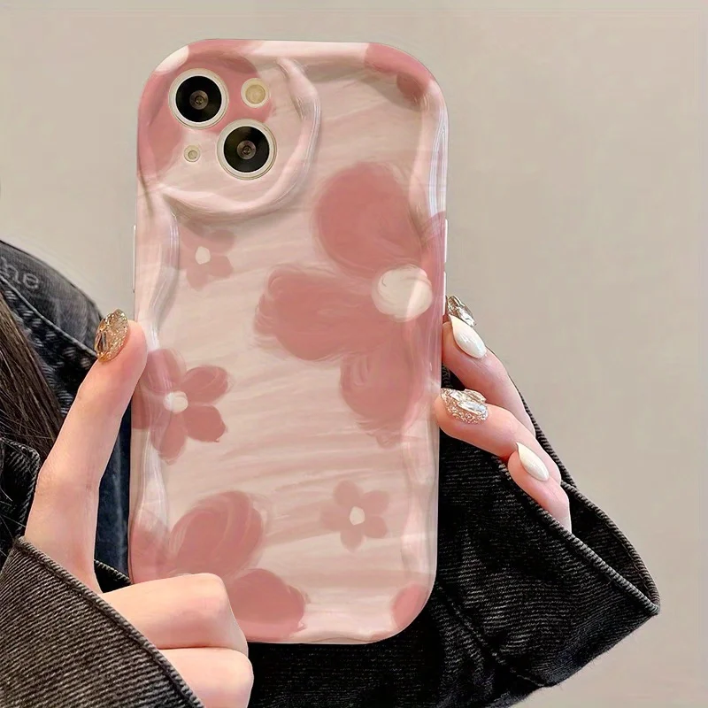 Soft Phone Case For iPhone 16 13 15 11 12 14 17 Pro Max Plus 17E 16E Gradient Chrysanthemum Petal Pattern Curly Wave Frame Cover