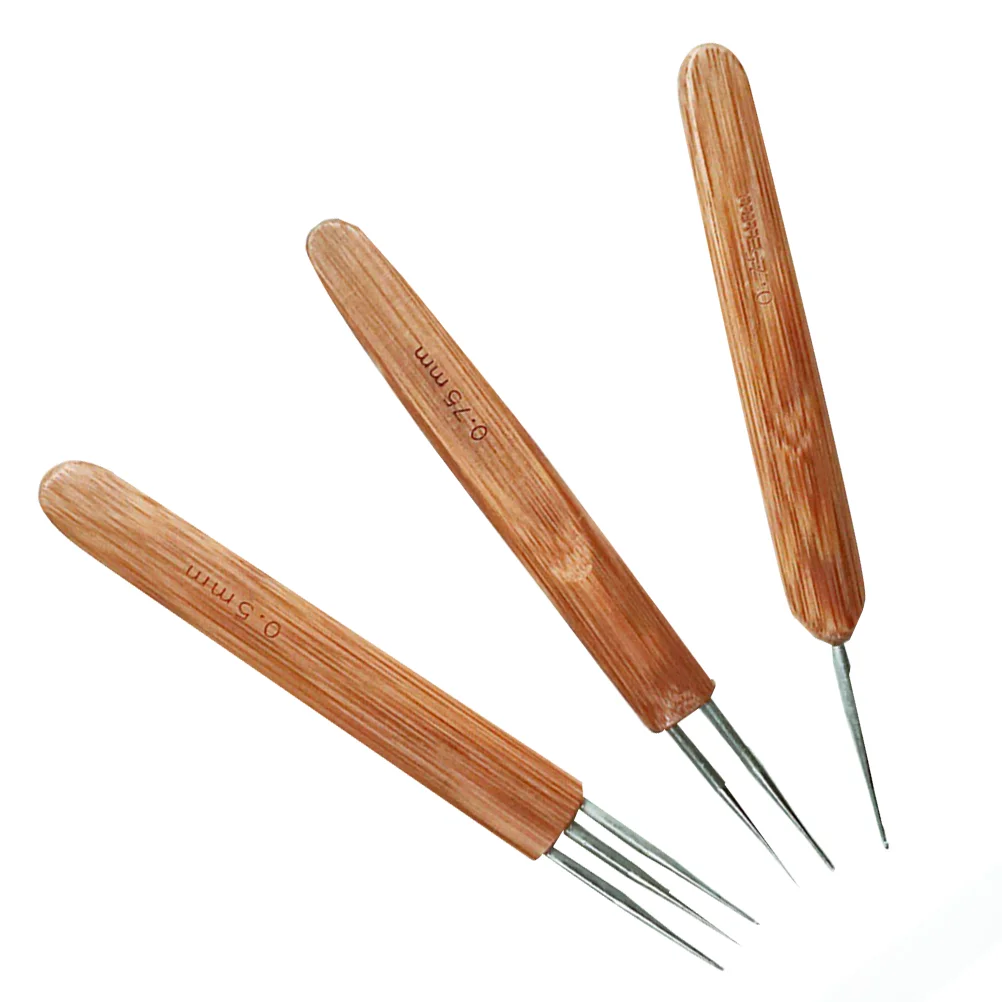 3pcs Bamboo Knitting Needles Set Round Carbonized Single-ended Crochet Needles Crochet Knitting Tools 075mm One End 075mm Doub