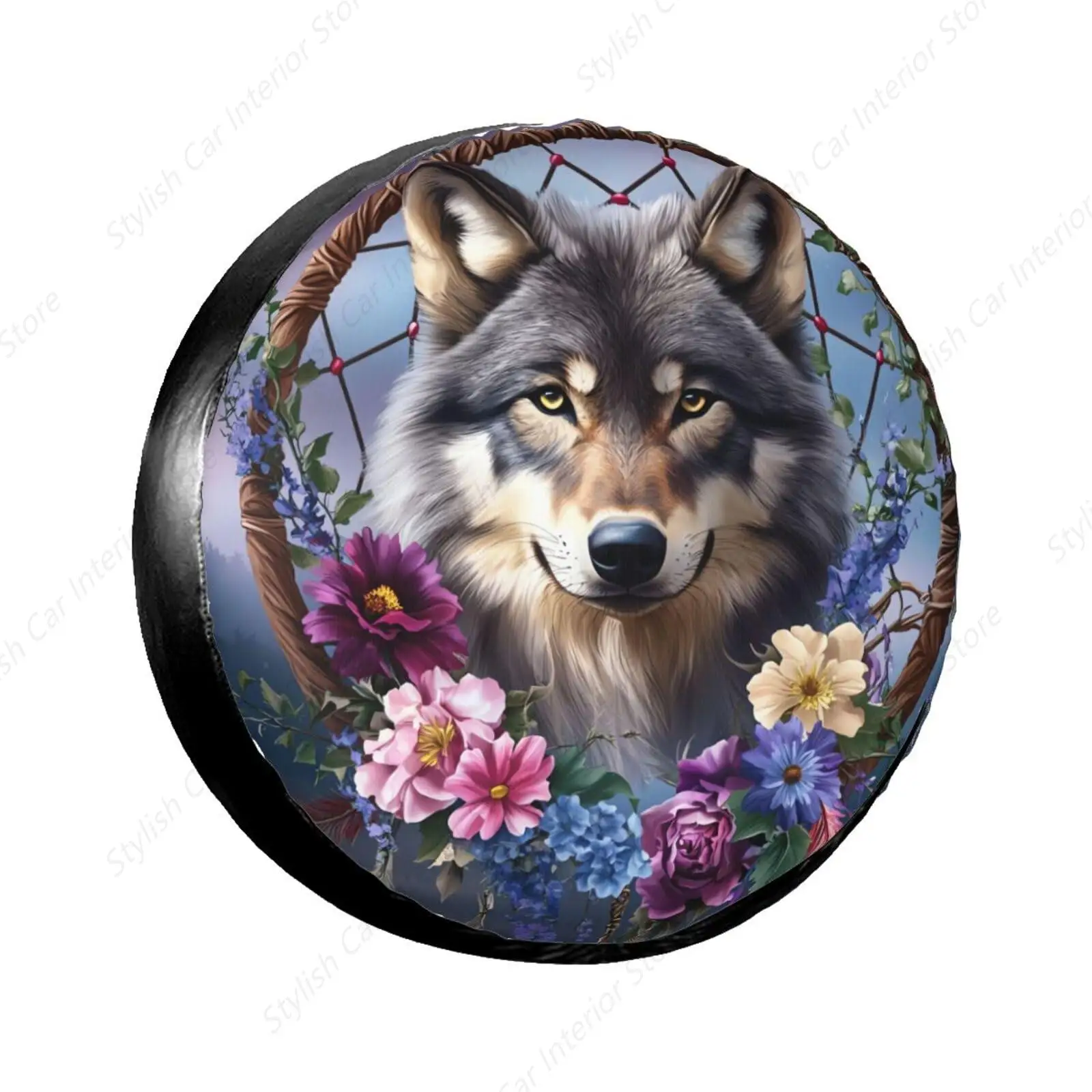 

Gray Wolf Dreamcatcher Spare Tire Cover for Rv SUV Trailer Truck Camper,Waterproof Wheel Protectors Funny Tire Cover for Outdoor
