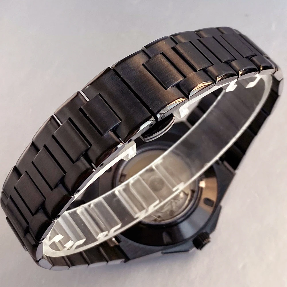 Tandorio Sapphire Glass Full Black PVD Engineer Style Men's Mechanical Watch for NH35 Movement 100m Waterproof Diver Wristwatch