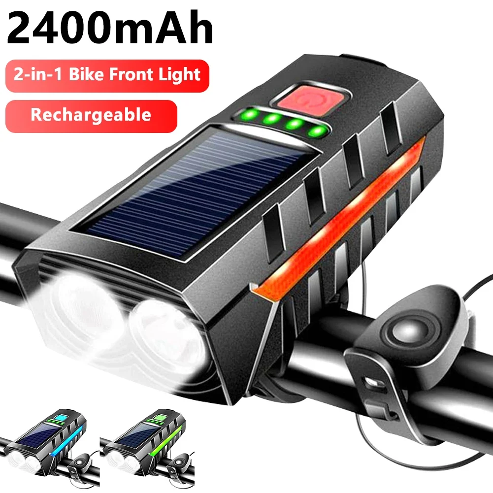Solar Bike Front Light USB Rechargeable MTB Road Bike Front Lamp Power Display High Beam Bicycle Flashlight Bicycle Accessories