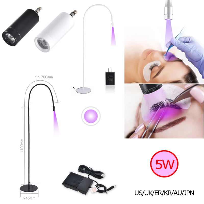 5w System LED Eyelash Lamp Replace Lamp Head UV Led Light Eyelash Extension Glue Cured in 1-3 Seconds Uv Lamp with Foot Pedal