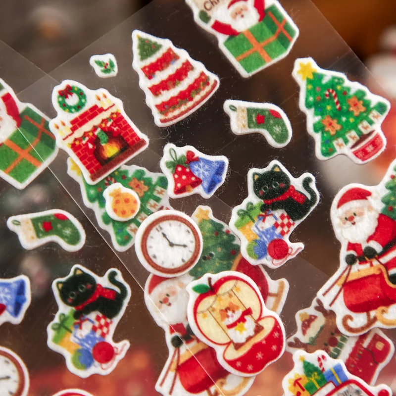4 Style Warm Winter Christmas Tale Series Felt Flat Sticker Cartoon Santa Snowman DIY Journal Scrapbook Card Gift Decor Stickers