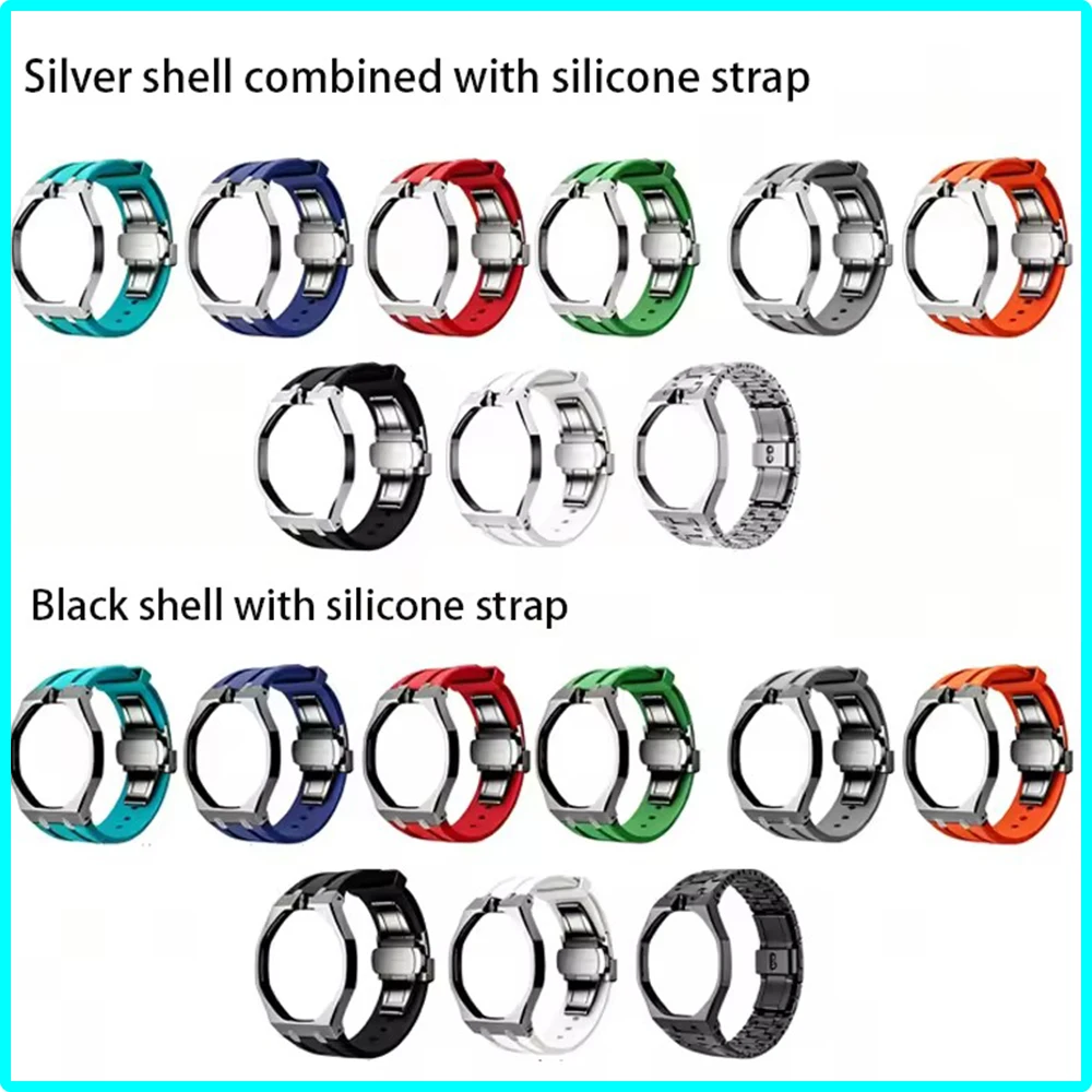 Premium Stainless Steel Mod Case Integrated Silicone Strap For AP X Swatch Watch Metal Bezel Replacement Mod Kit Ready