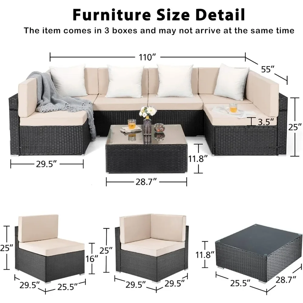 7 Pieces Outdoor Sectional Furniture，Wicker Patio sectional Furniture Sets，All-Weather Rattan Sofa Set with Coffee Table