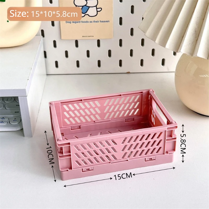 Plastic Foldable Storage Basket Desktop Kitchen Fruit Toy Holder Bathroom Cosmetic Container Shelf Organizers Folding Mini Box