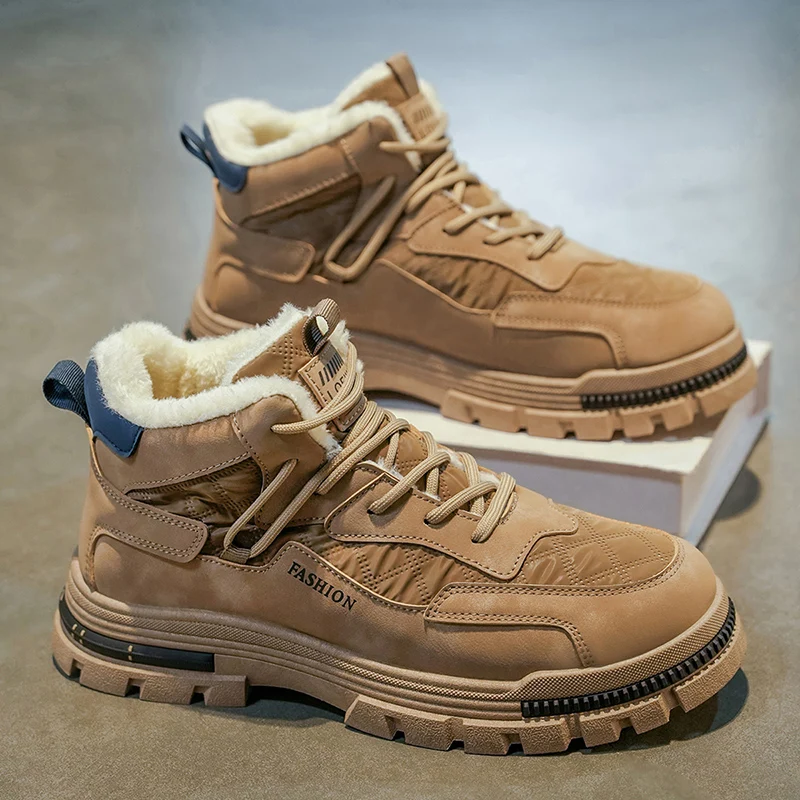 Herrenmode Komfort Plus Size Outdoor-Schuh Winter lässig rutschfeste High-Top-Arbeitsschuhe verschleißfester, dicker Baumwollschuh