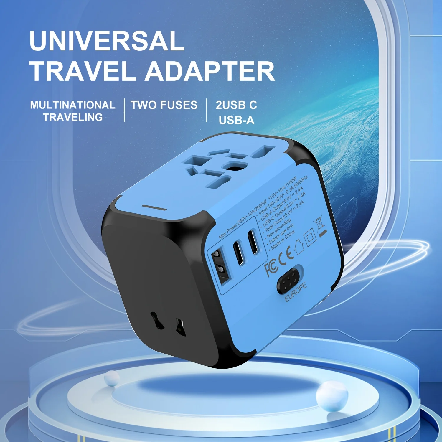 

Compact Travel Adapter with Dual USB Ports Multi-Plug AC Wall Charger 100V-250V Compatibility EU/UK/USA/AU Plug Conversion Plugs