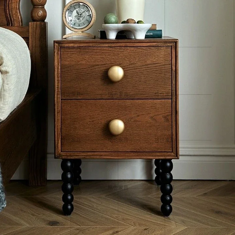 

Medieval style North American solid wood red oak bedside table French retro storage new locker small side table