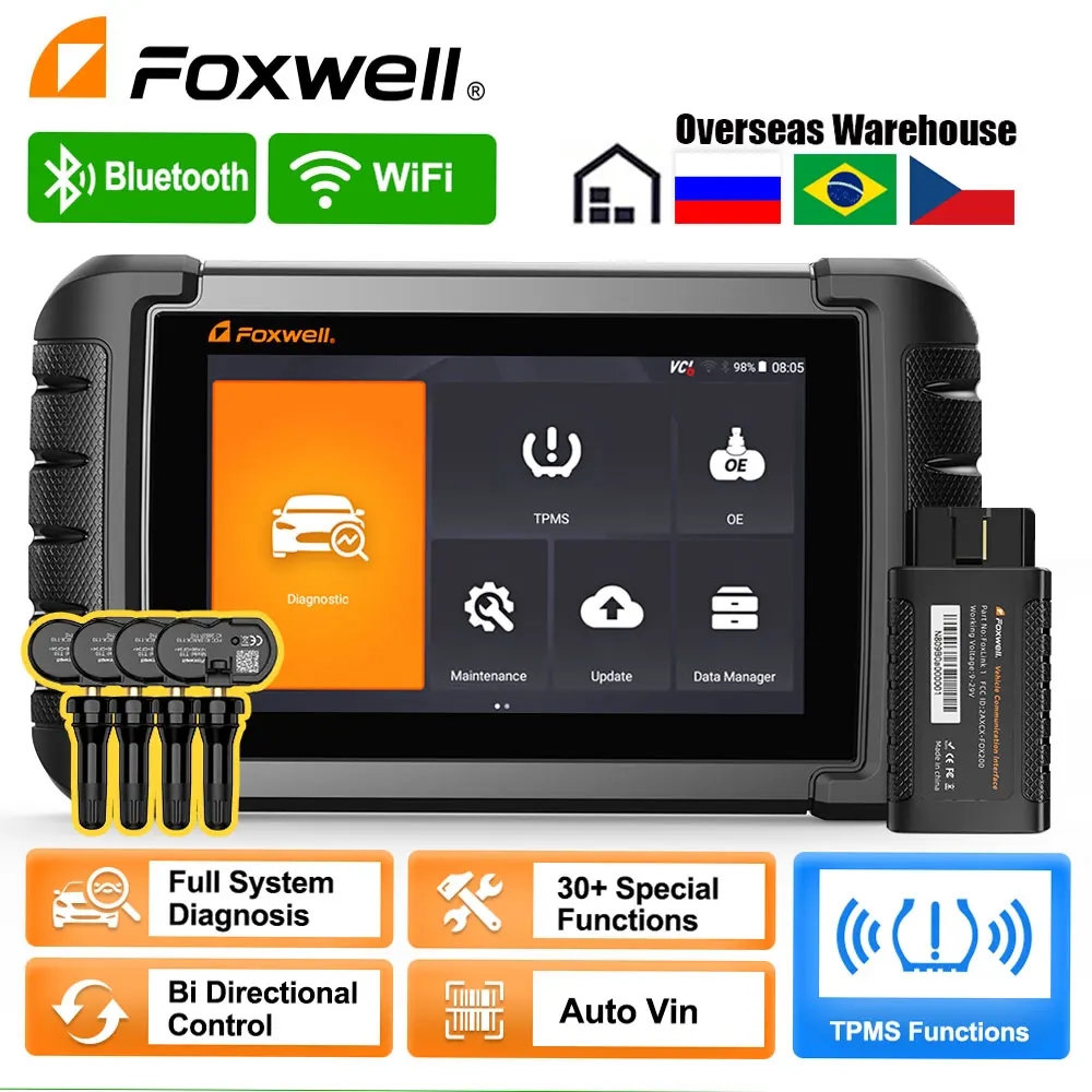 FOXWELL NT809TS Bluetooth OBD2 Scanner Diagnostic Tool with TPMS Full Systems Car Bi-Directional Control 30+ Reset Service Tools