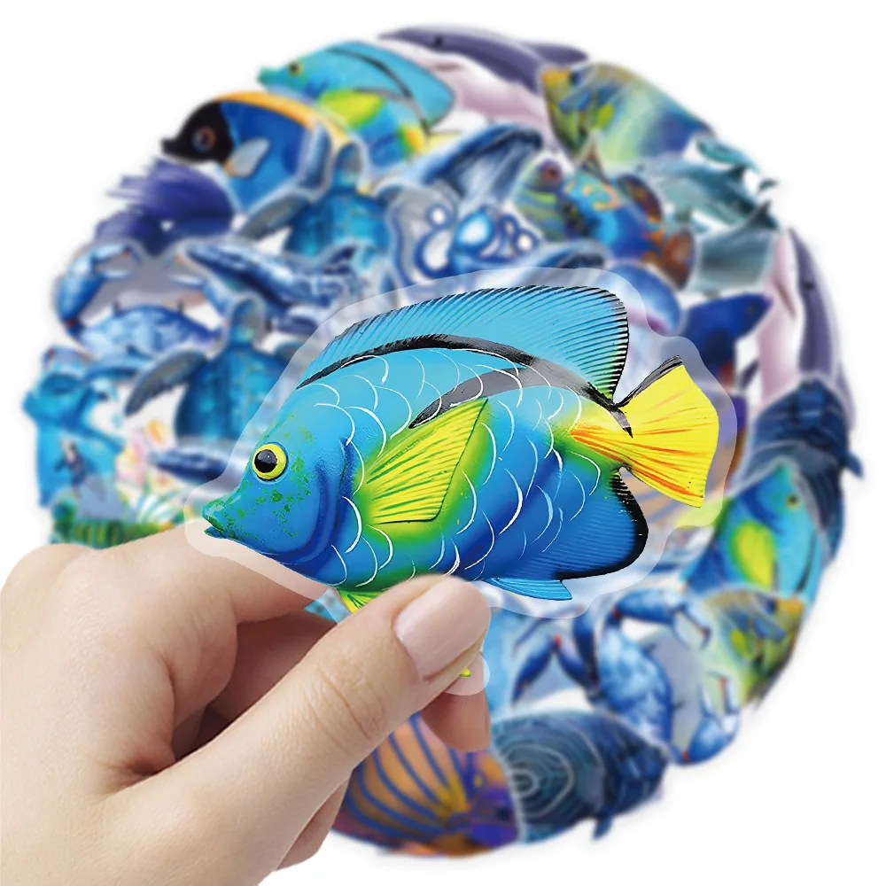 50 Uds. De pegatinas decorativas para taza de agua con dibujos animados de vida marina, Material transparente para mascotas, estrella de mar, tortuga, caballo de mar