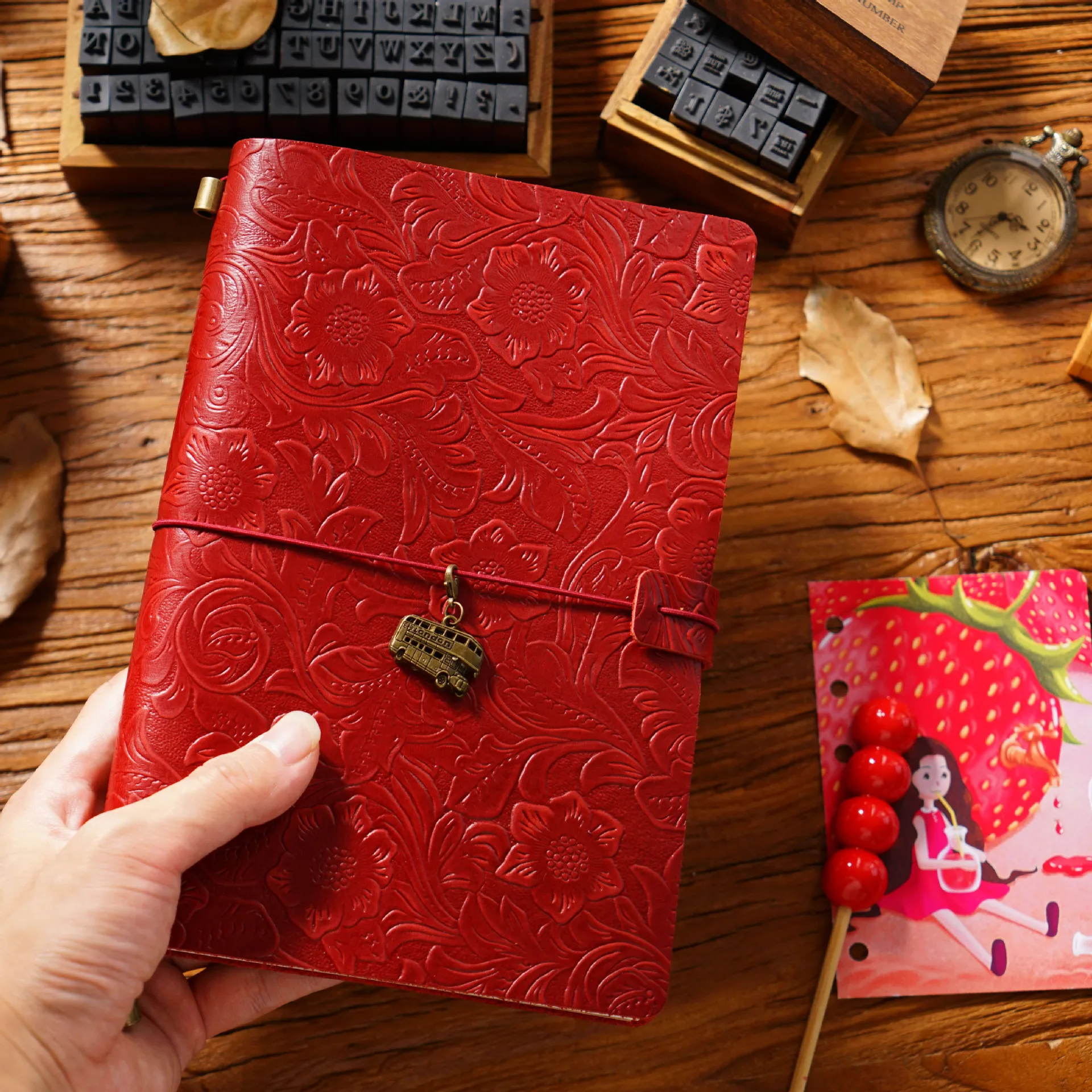 Embossed Floral Genuine Leather Travelers Notebook, Refillable Vintage TN Journal, 4 Sizes Available, 192 Sheets Insert Paper