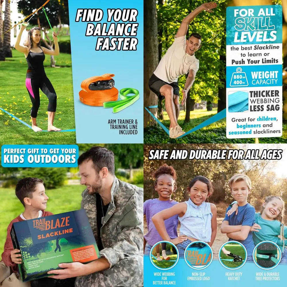 

Полный комплект для слаклайна Ninja - 60-футовая длинная линия для слаклайна для двора, для детей и взрослых, с ремнями-фиксаторами, более широкими защитными накладками для деревьев (C)