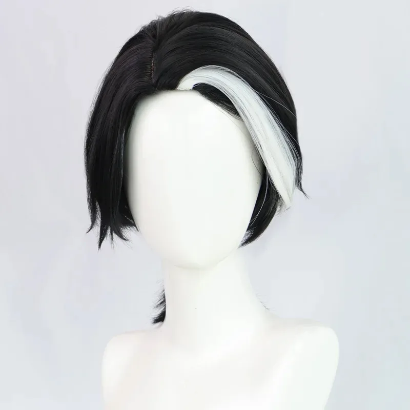 

2025 aaa Game Identity V Embalmer Aesop Carl Cosplay Short Mixed Black White Heat Resistant Synthetic Hair Wigs + Wig Cap