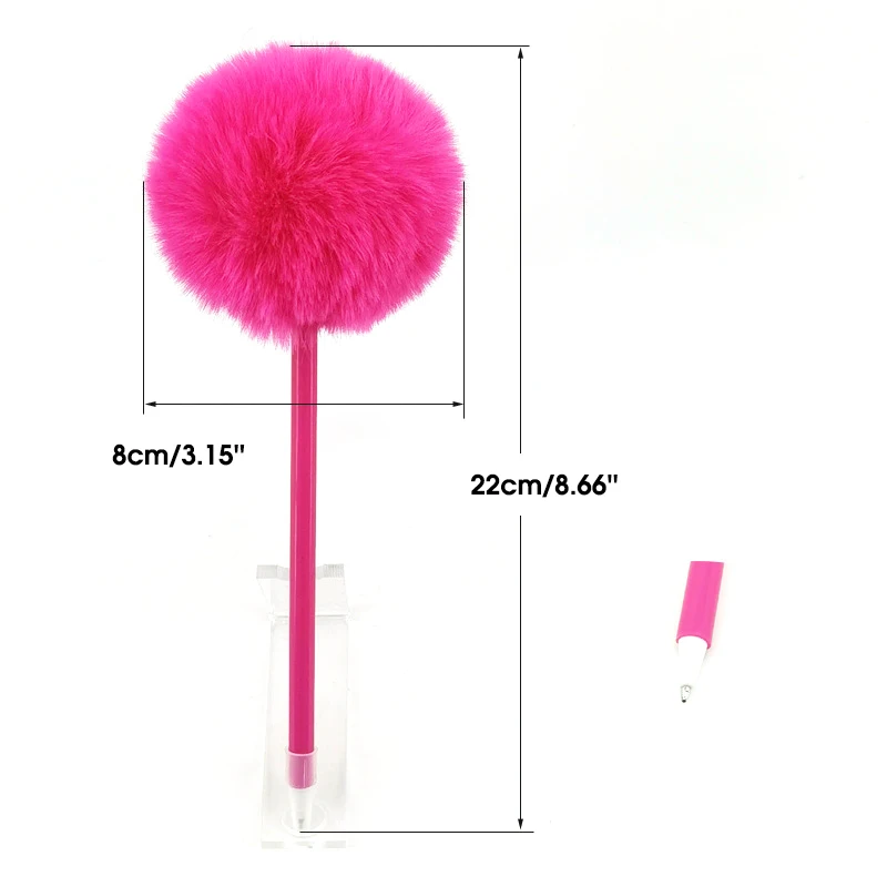 1.0mm Colorful Plush Pompom Ballpoint Pen Metal Body Black Oil Writing Tools School Office Stationery Supplies For Girls Gift