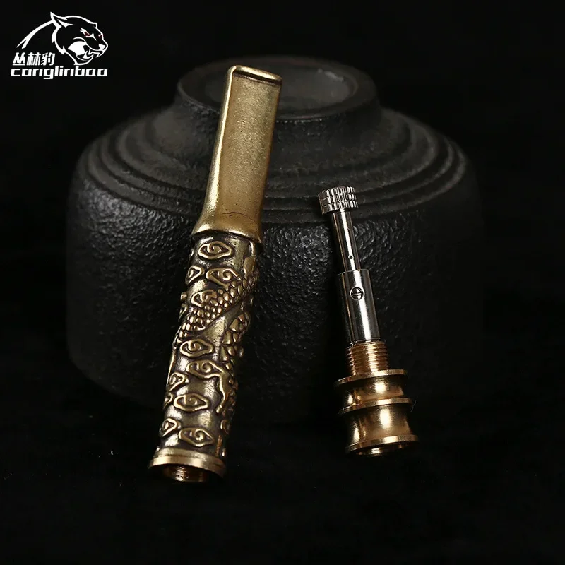 Pure brass pipe with dragon pattern retro short and portable traditional copper tobacco rod thickness pipe