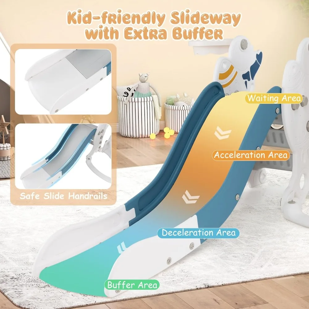 幼児用4-in-1スイング＆スライドセット（ロケットテーマ）、クライマー、バスケットボールフープ、ボール付き