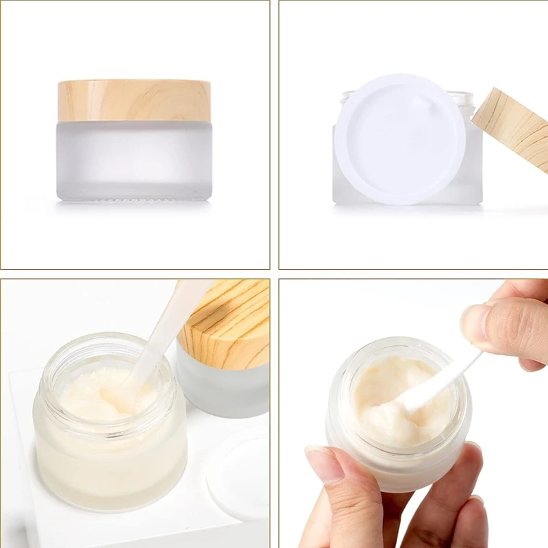 Pack Of 6 30 Ml Matt Clear Glass Jars Moisturiser Container With Wooden Lid, High-Quality Glass Jars