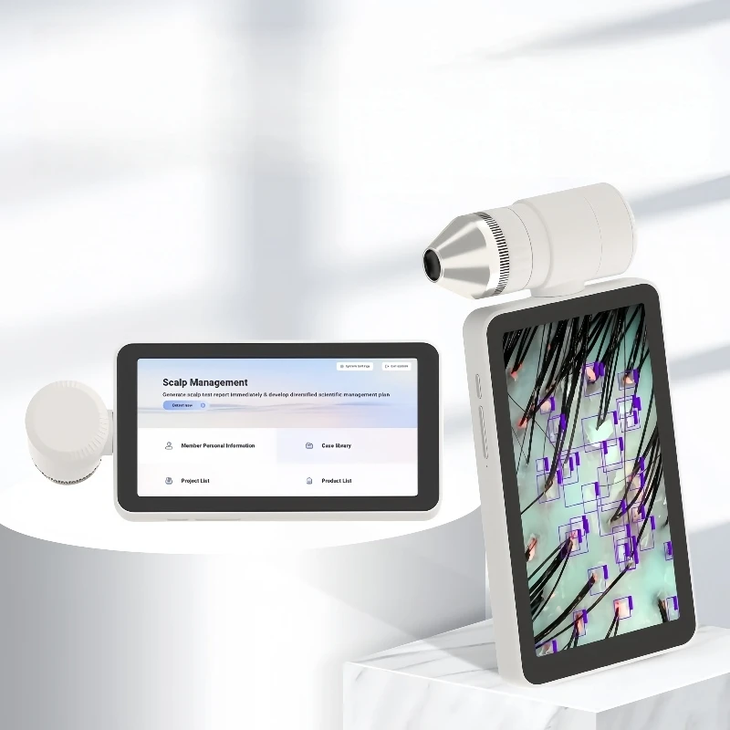 

Регулируемый анализатор кожи головы с двумя объективами AI с 6-дюймовым экраном и хранилищем 64G для анализа фолликул кожи и волос Объектив 200x 20x