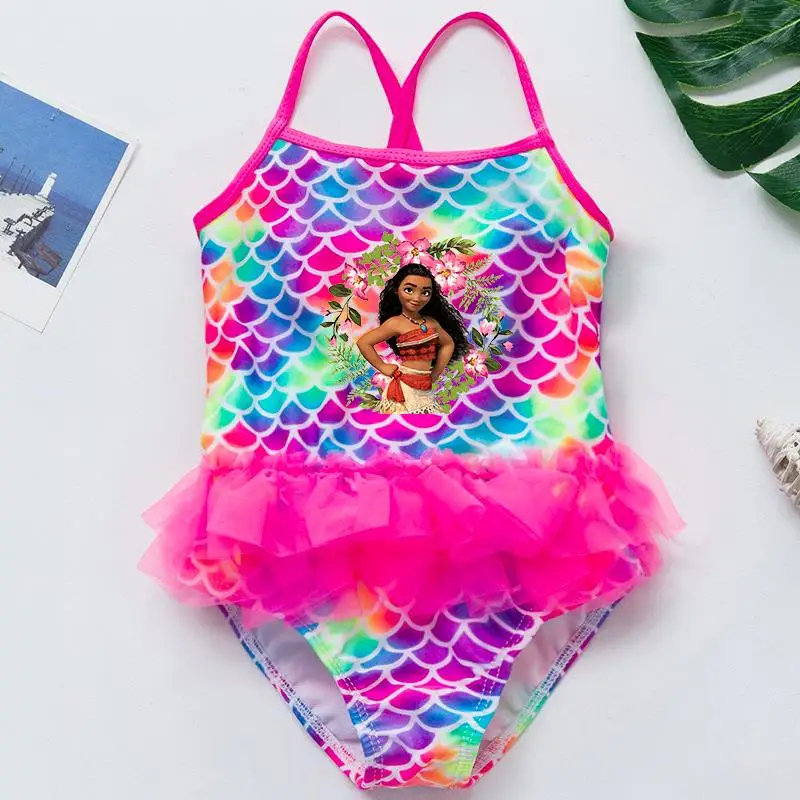 

Летний цельный купальник Moana для девочек с чешуей русалки, модная пляжная одежда с рыбьим принтом для вечеринок и плавания в бассейне