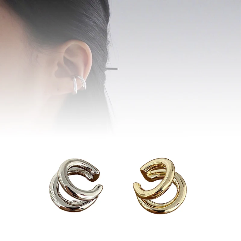 Fake Piercing Earcuff Double Circle Ear Cuff Faux Earrings For Women Man Hiphop Vintage Cuffs Earclips Accessories Korean