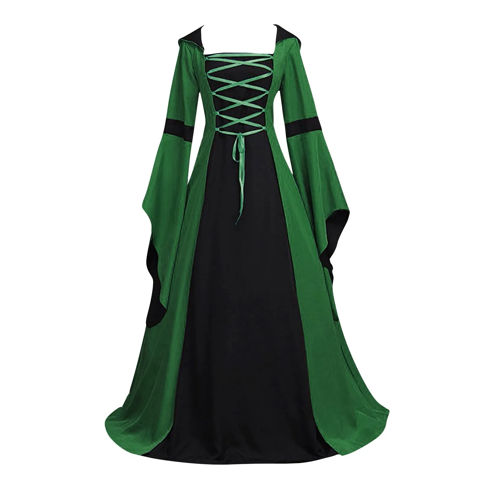 

Plus size Women Medieval Gothic Hooded Maxi Dress Victorian Party Formal Gown Renaissance Steampunk Witch Halloween Cosplay