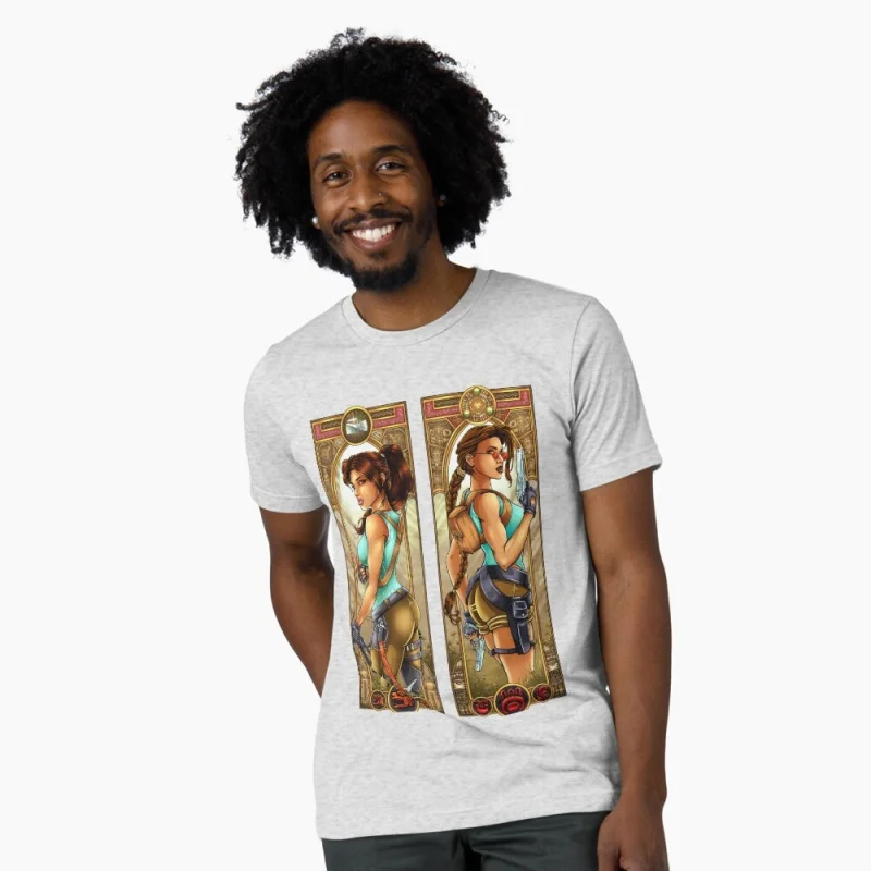 

80s Retro video game Tomb Raider 0401 Lara Croft Gift t shirt for men 100% cotton printed Graphic Clothes All size Tops S-6XL