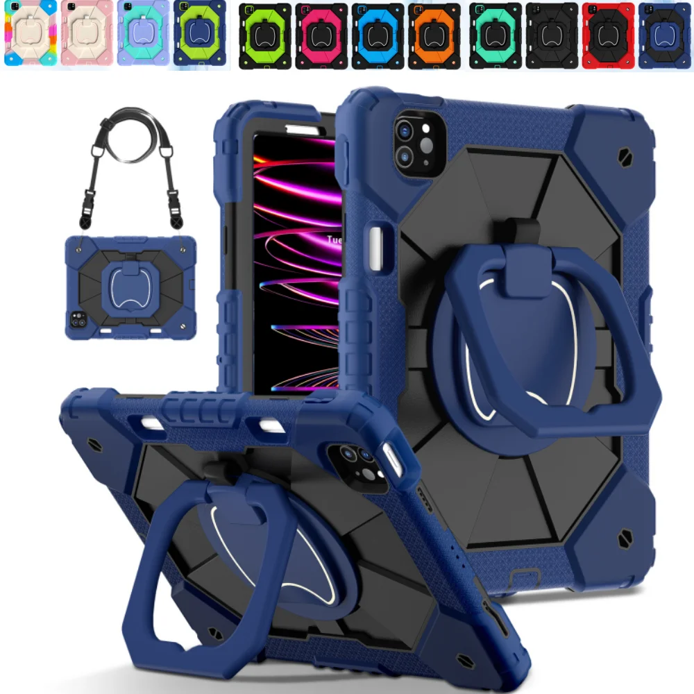 

Heavy Duty Case for iPad Pro 11 4th 3th 2th 1th Air 5 4 10.9 Silicone + PC Shockproof Stand Tablet Cover with Shoulder Straps