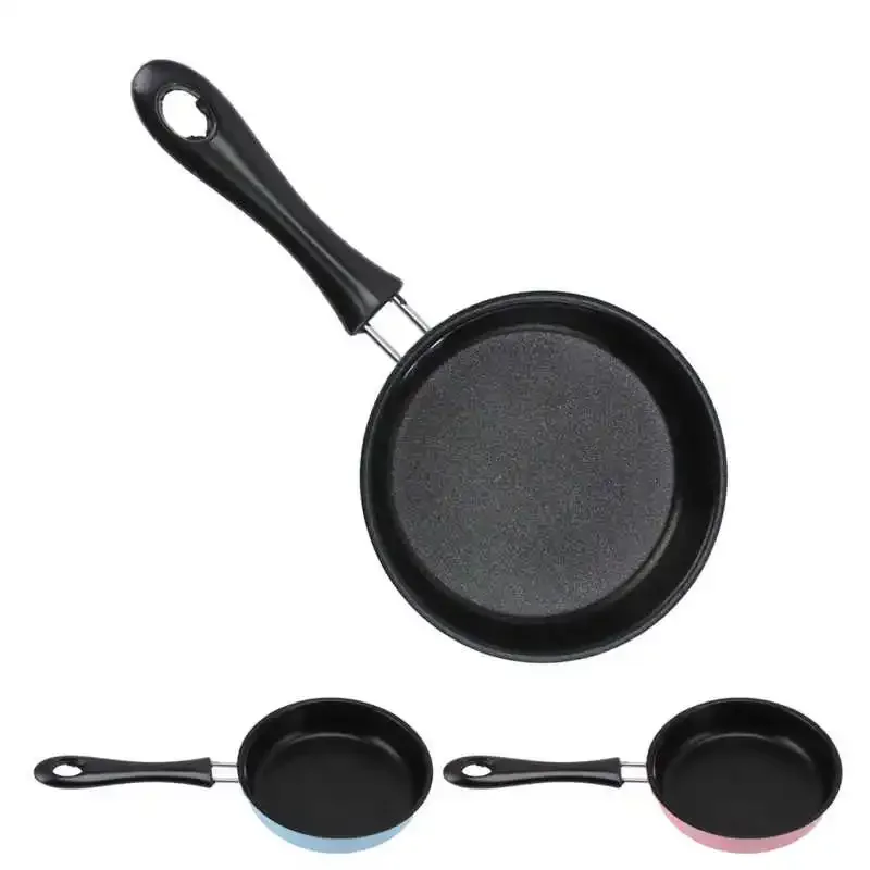 مقلاة صغيرة من الفولاذ المقاوم للصدأ تمنع عصا التعريفي وعاء مستدير للإفطار مقلاة بيض صغيرة بمقبض طويل 12 سم مقلاة بيض صغيرة