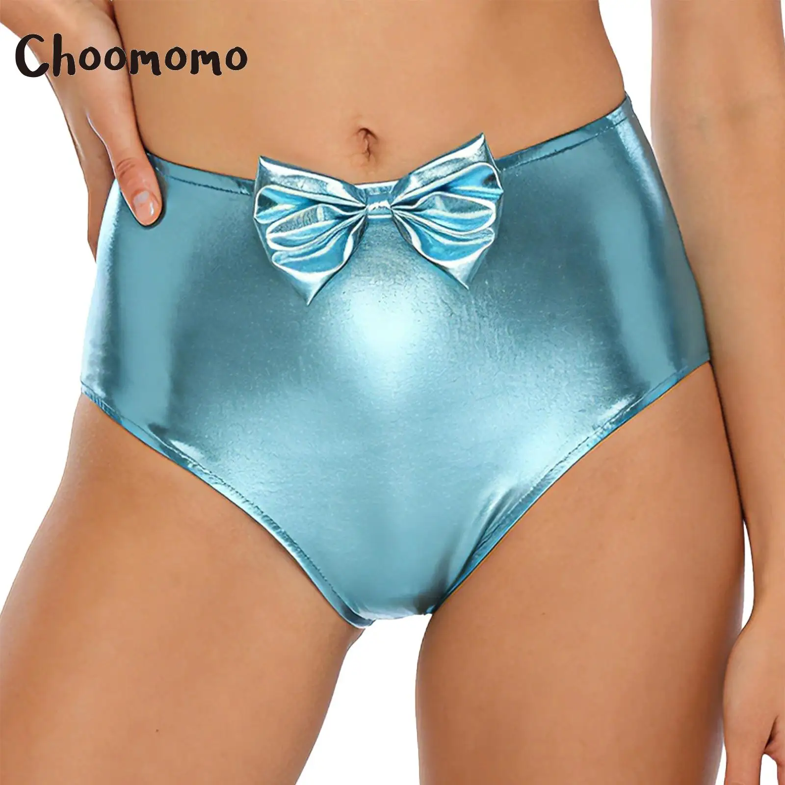 Short métallique irisé pour femme, pantalon chaud, slip froncé avec nœud mignon, taille haute, butin brillant, musique Rave Dance Party Clubwear