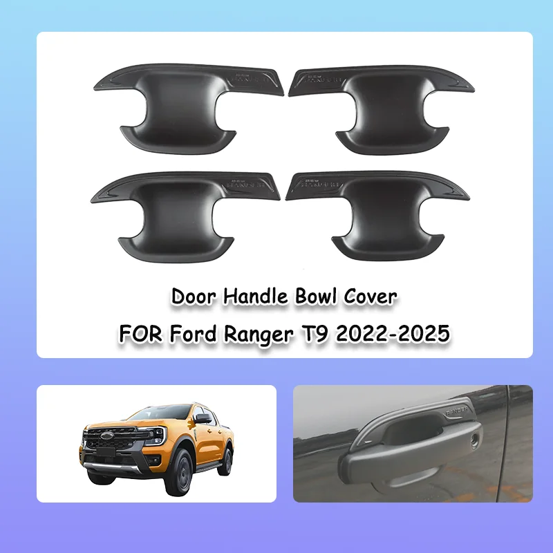 

Auto Door Handle Bowl Cover for Ford Ranger T9 2022-2025 Side Door Handle Protector Cover Black Color