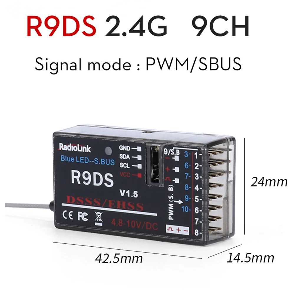 RadioLink R9DS 2.4G 9CH ricevitore DSSS e FHSS per trasmettitore RadioLink AT9 AT10 supporto multirotore RC per S-BUS PWM