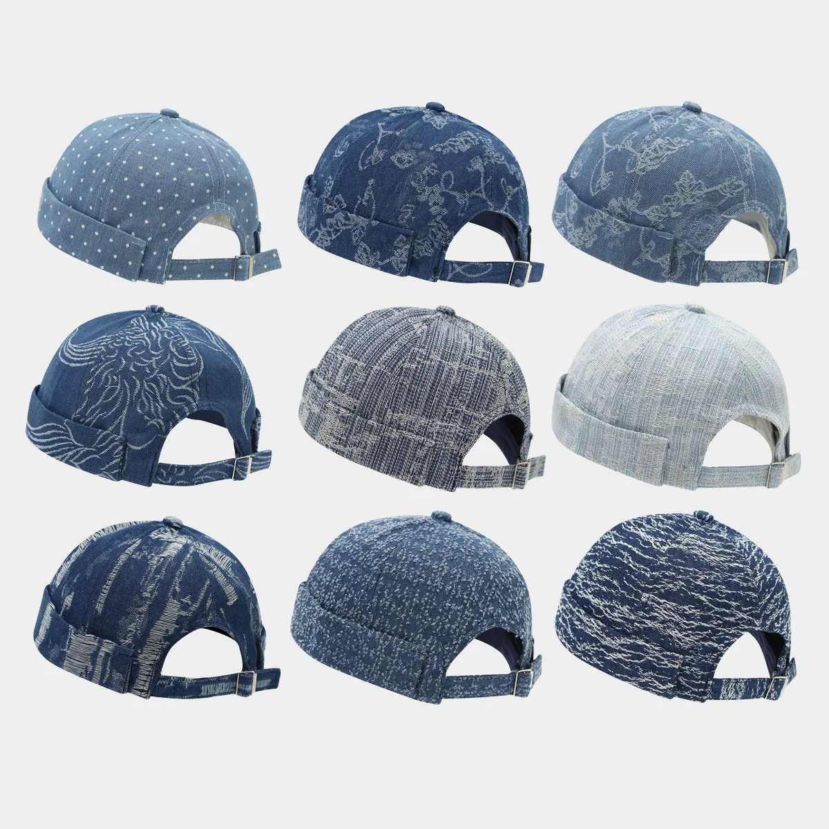 Multiple Types Of Melon Skin Hats Niche Designer's Brimless Dad Cap Fashionable Minimalist Retro Washed Denim Landlord Hat