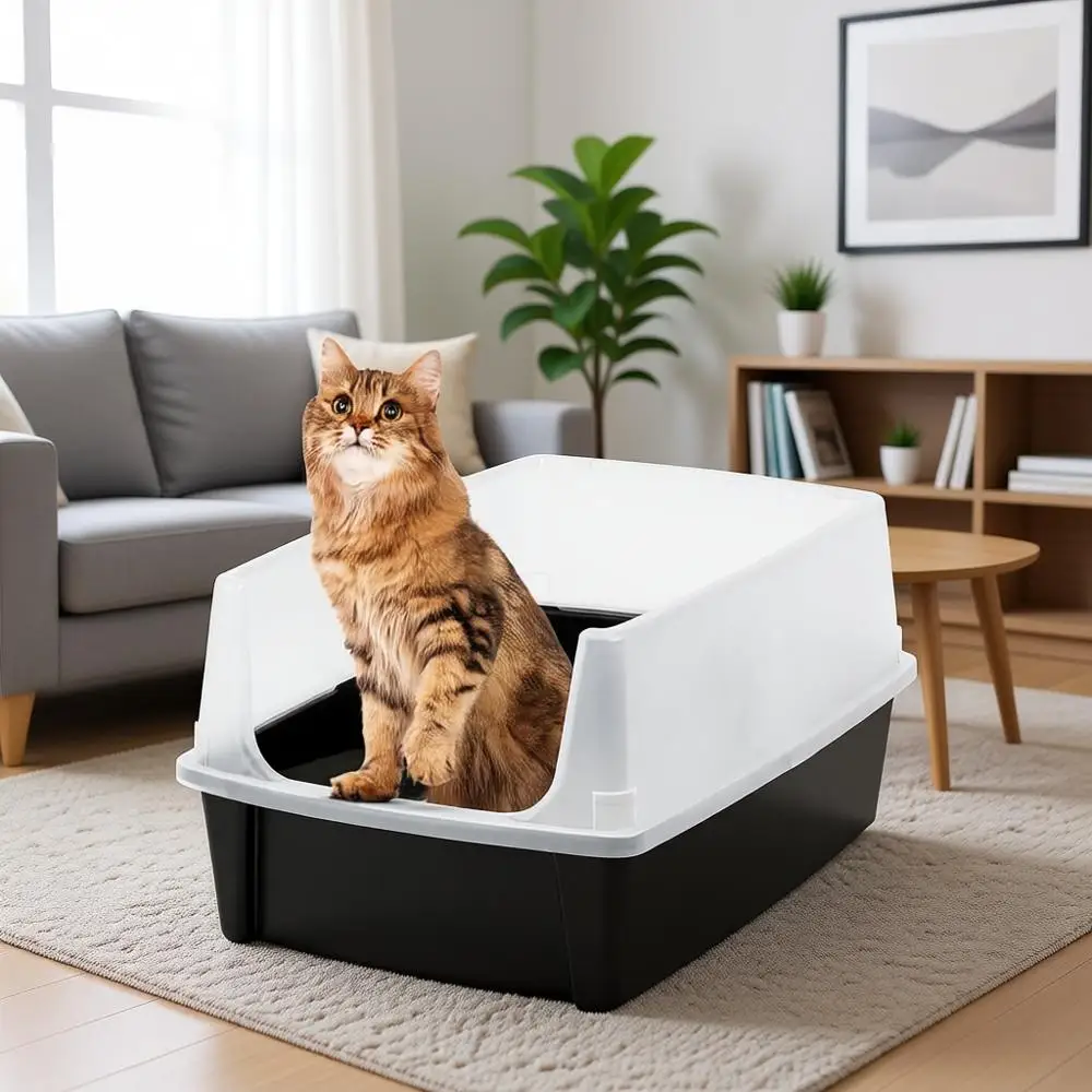 

Extra Large Litter Box for Big Cats and Multi-Cat Households, High Sided Scatter Shield, Easy to Clean, 30L x 20W x 14H, Black