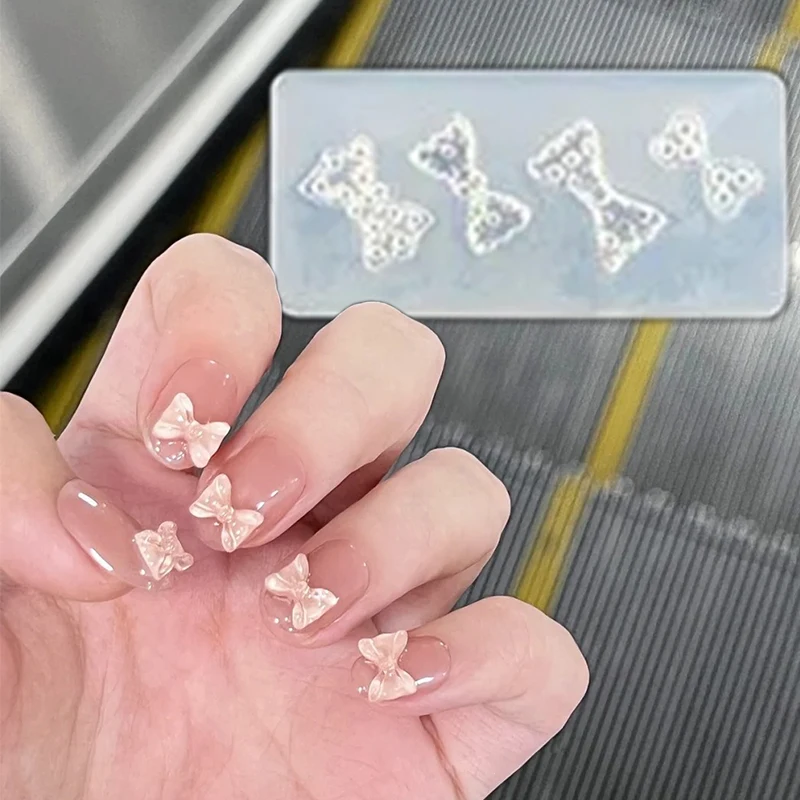 3D Fingertip Bowknot Silicone Nail Art Mold Reusable Transparent Resin Mold Y2K BOW Manicure Art Template Silicone Tool(4*2CM)