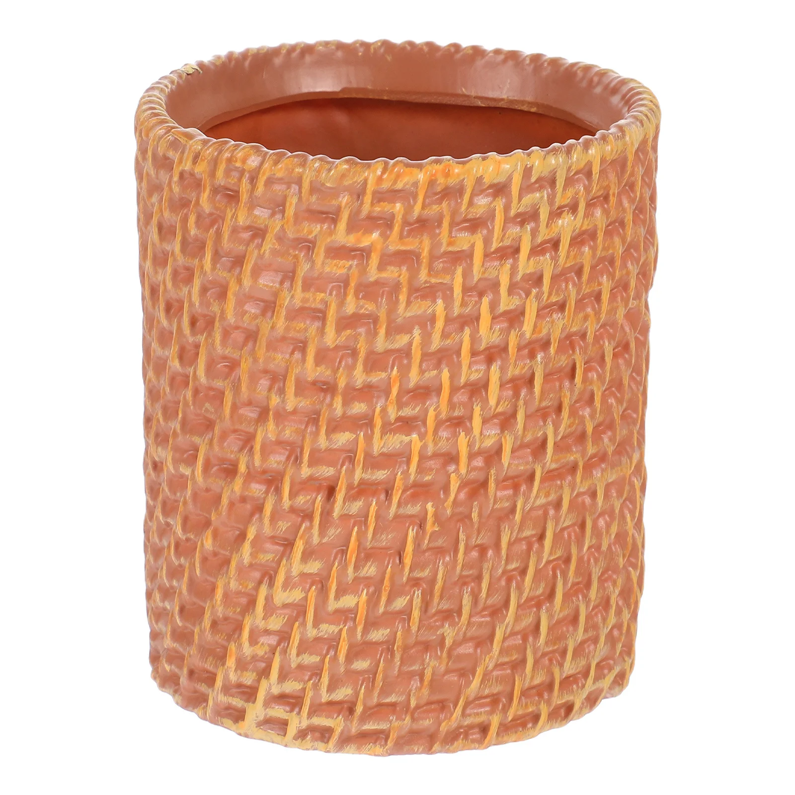 

Faux Rattan Pencil Holder Multipurpose Flower Vase Desktop Organizer Makeup Brush Container Office Desk Decorative Cylinder