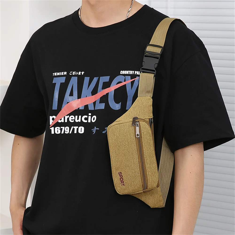 

Multi-Zipper Phone Bag Canvas Bag Chest Bag For Accessory Daily Use Outdoor